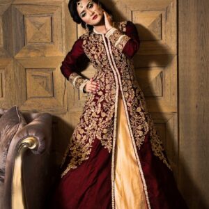 woman in red and gold dress